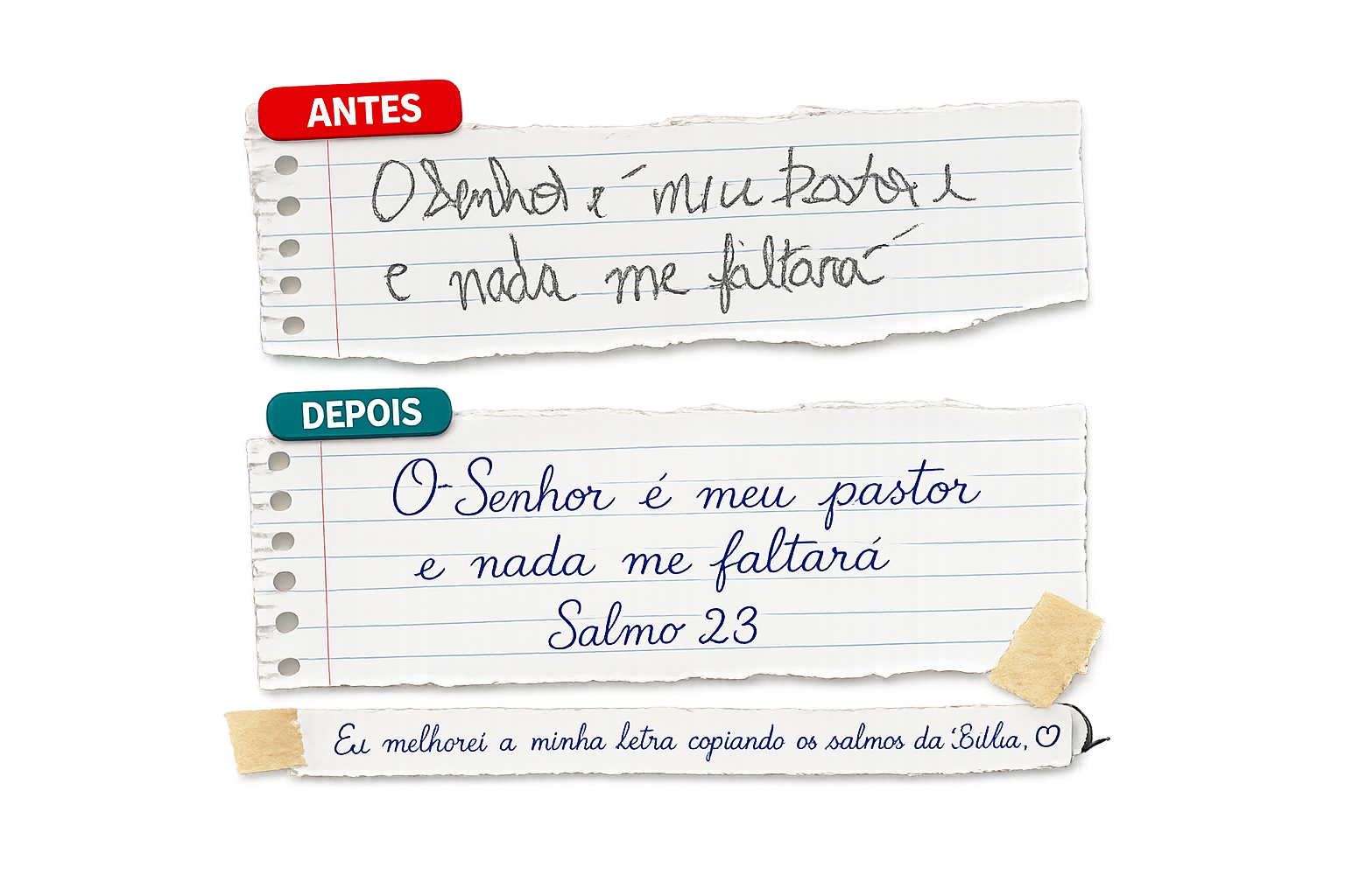 Antes e depois da caligrafia